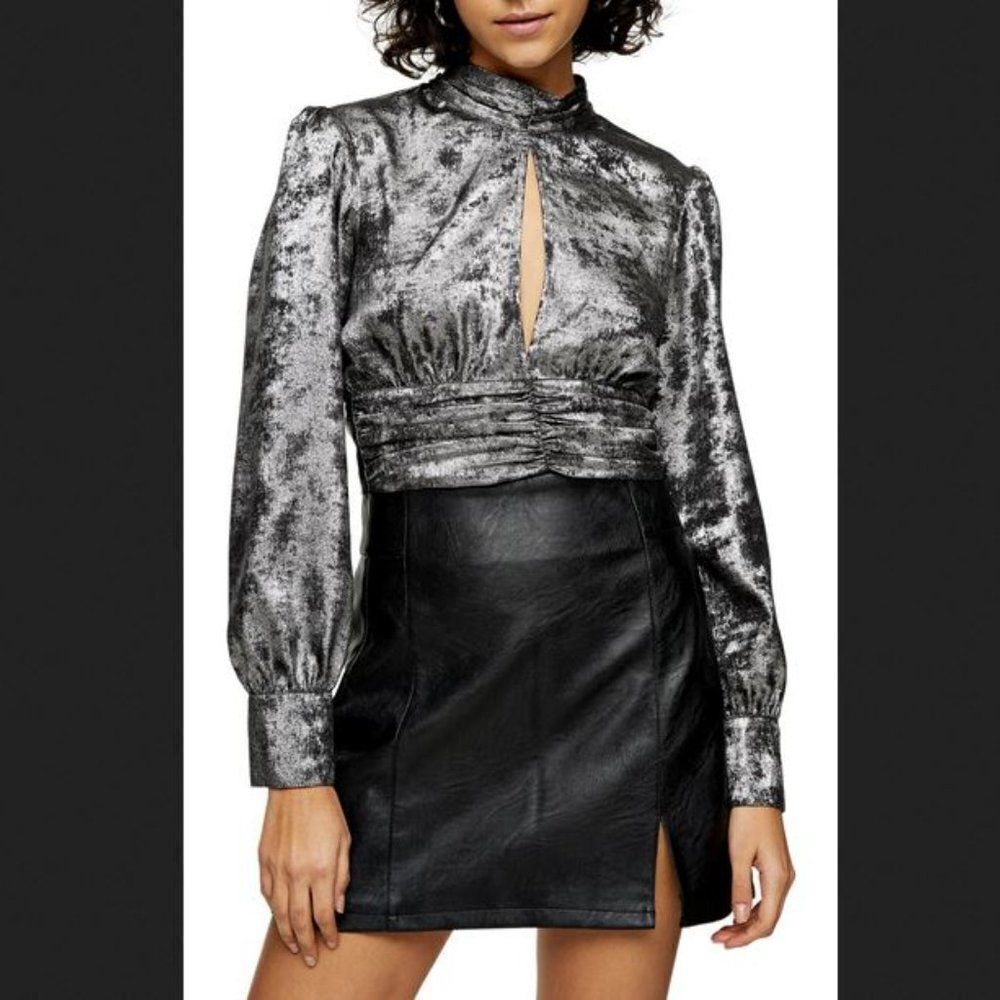 Top Shop Silver Metallic Cut Out Crop Top‎